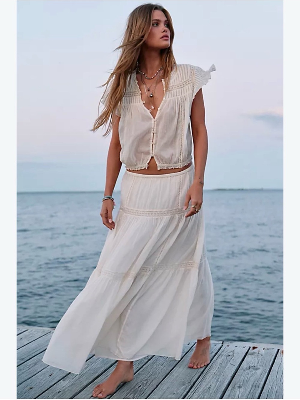 FREE PEOPLE NWT Women's Cream Boho Maxi Skirt SET SMALL